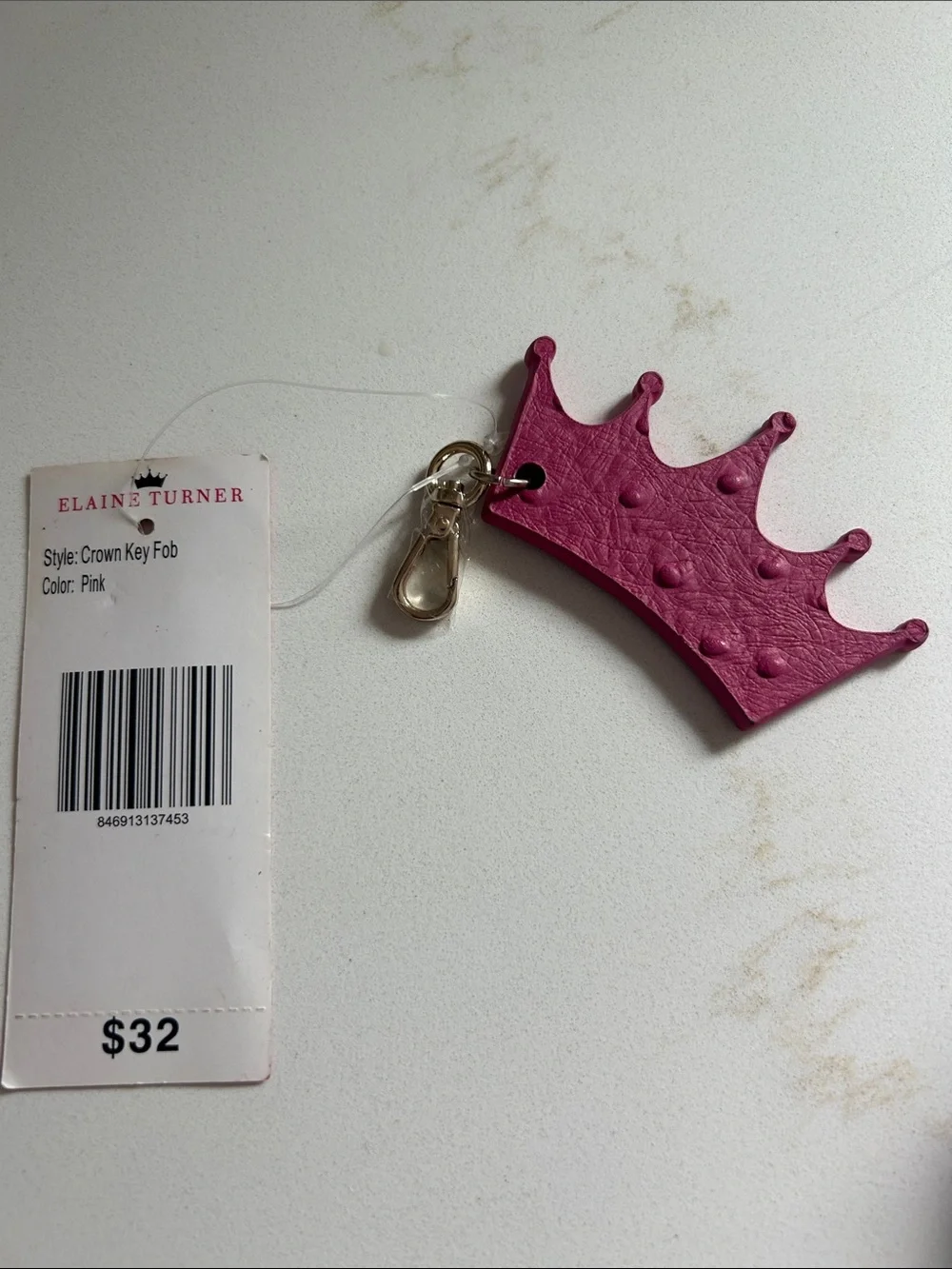 Elaine Turner Hot Pink Crown Keychain